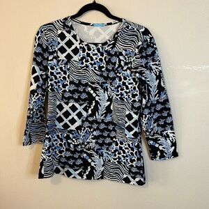 J. McLaughlin Coral Patchwork Quarter Sleeve Top